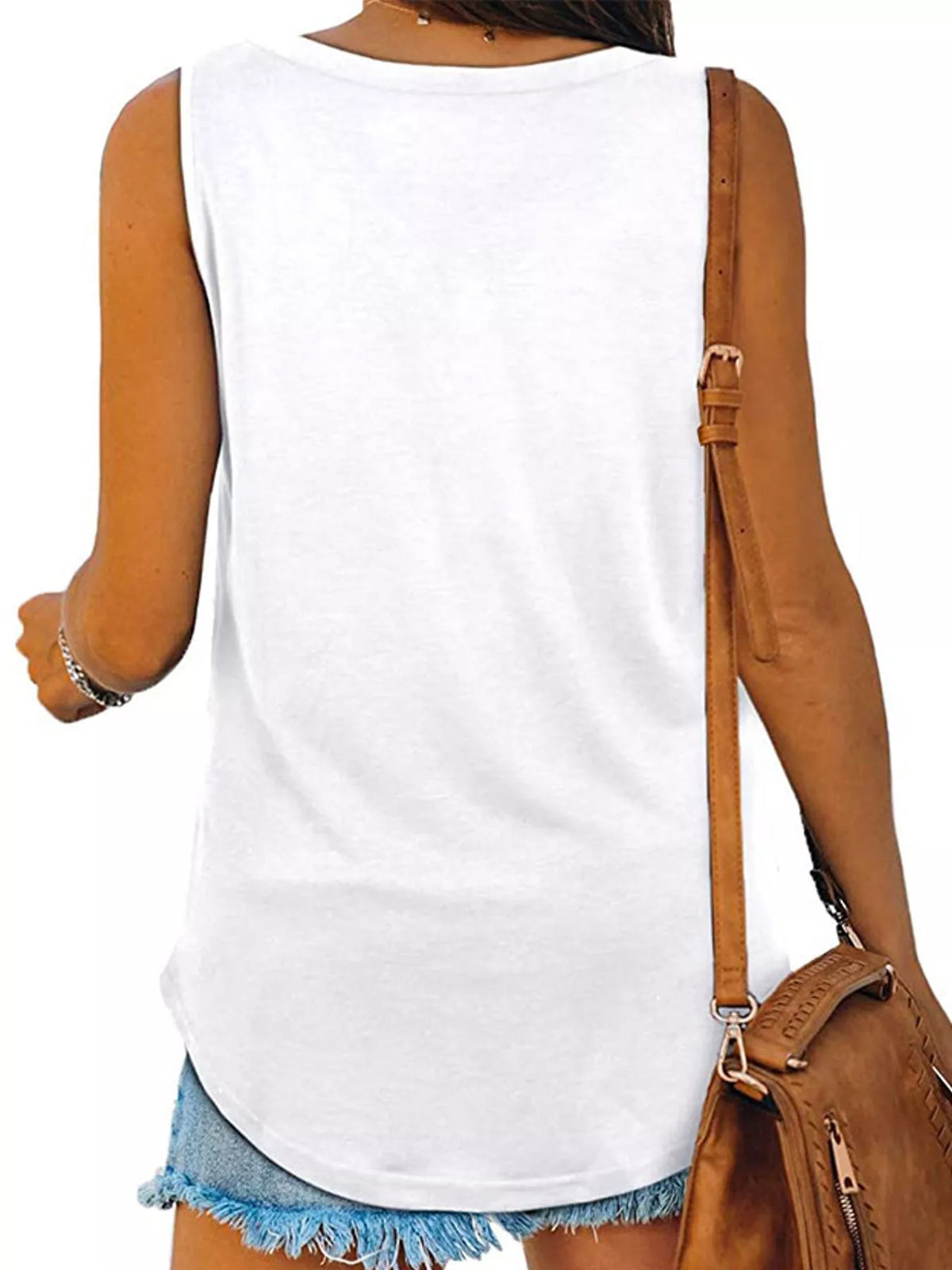 White v-neck loose fit tank top, back view