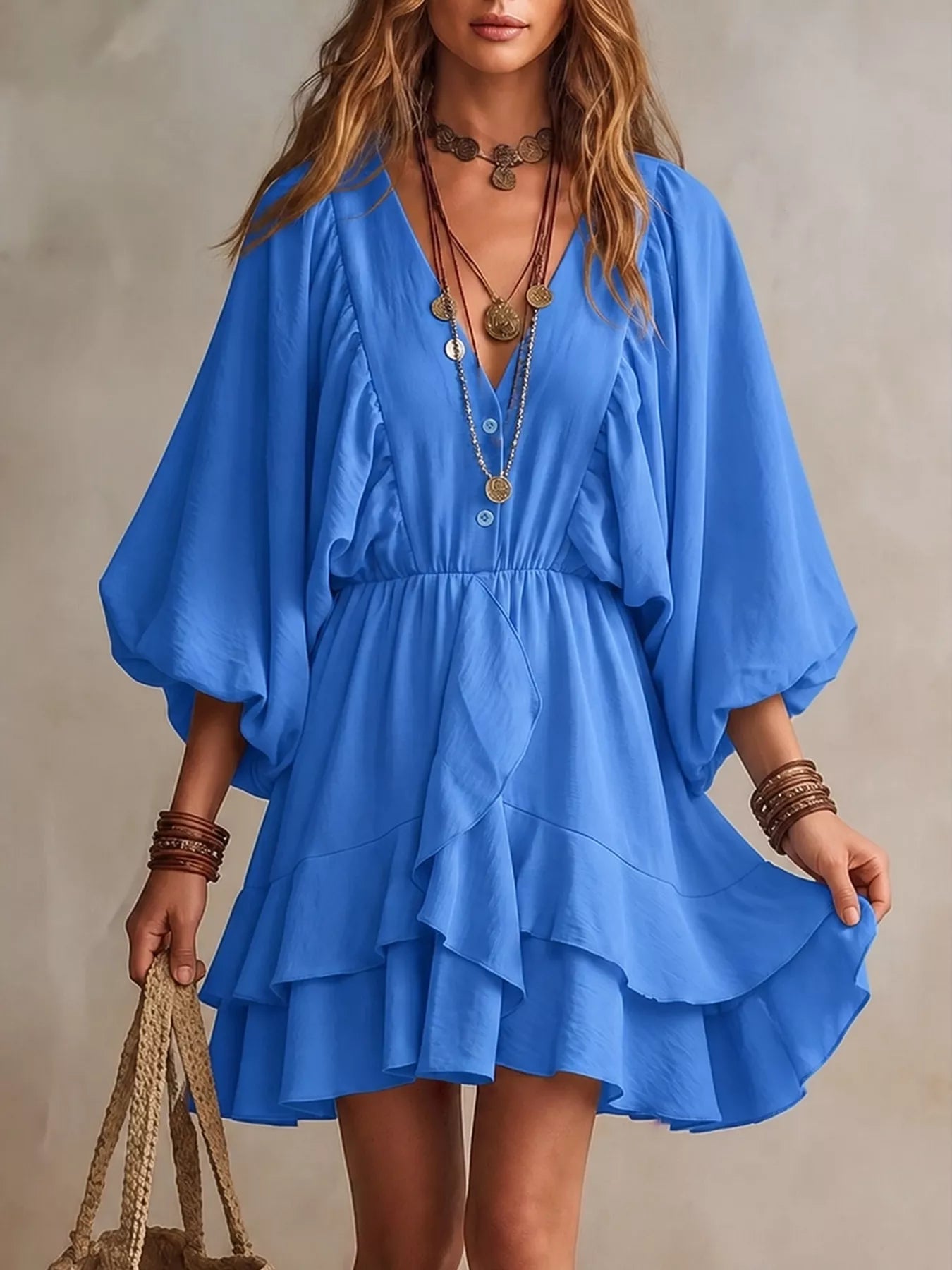 Trendsi Ruffled Balloon Sleeve Mini Dress -