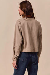 Trendsi SO ME Cotton Twill Cropped Barn Jacket wtih Collar -