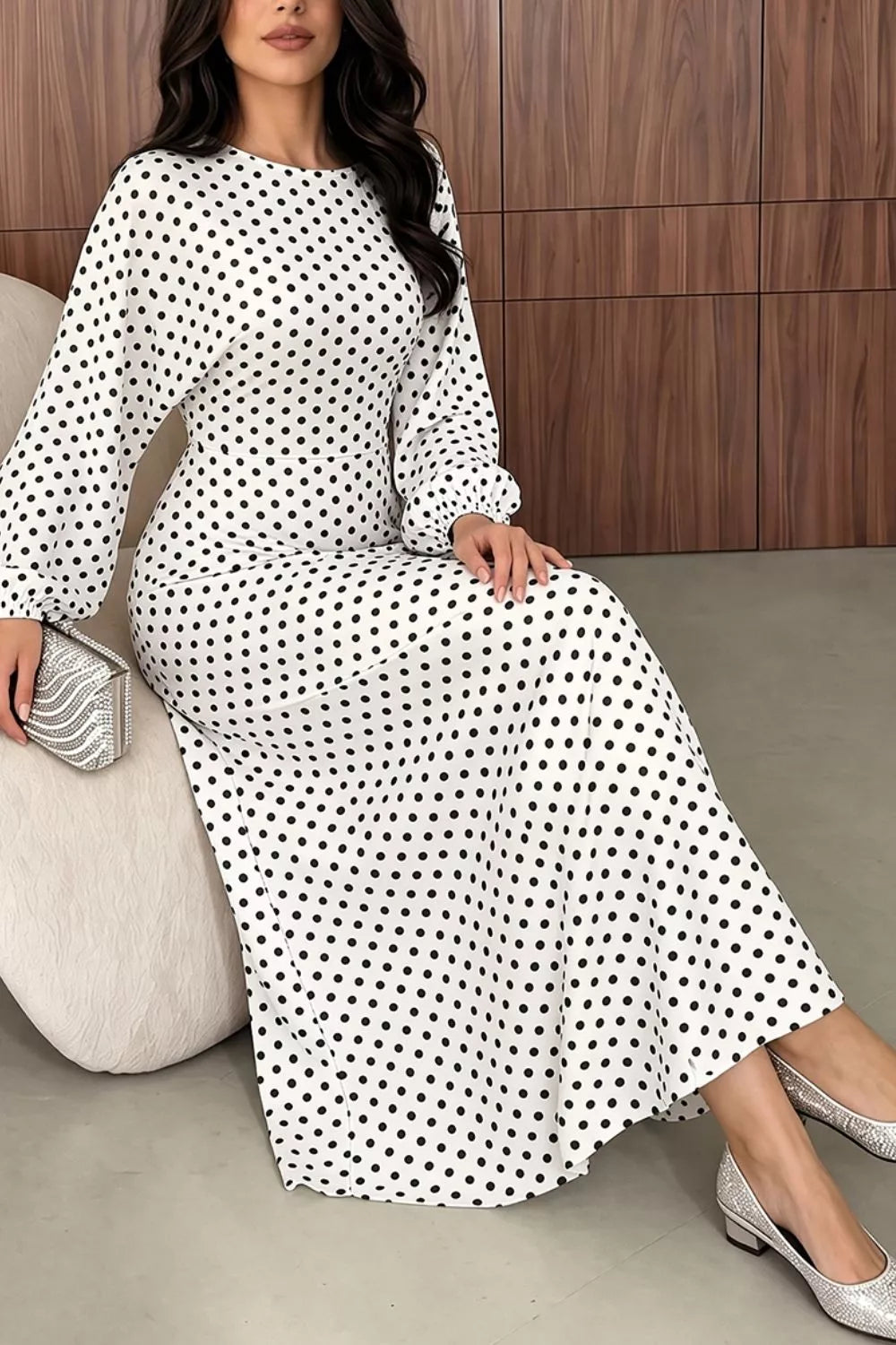 Polka dot long sleeve maxi dress