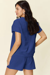Trendsi Double Take Full Size Texture Short Sleeve T-Shirt and Drawstring Shorts Set - Shorts