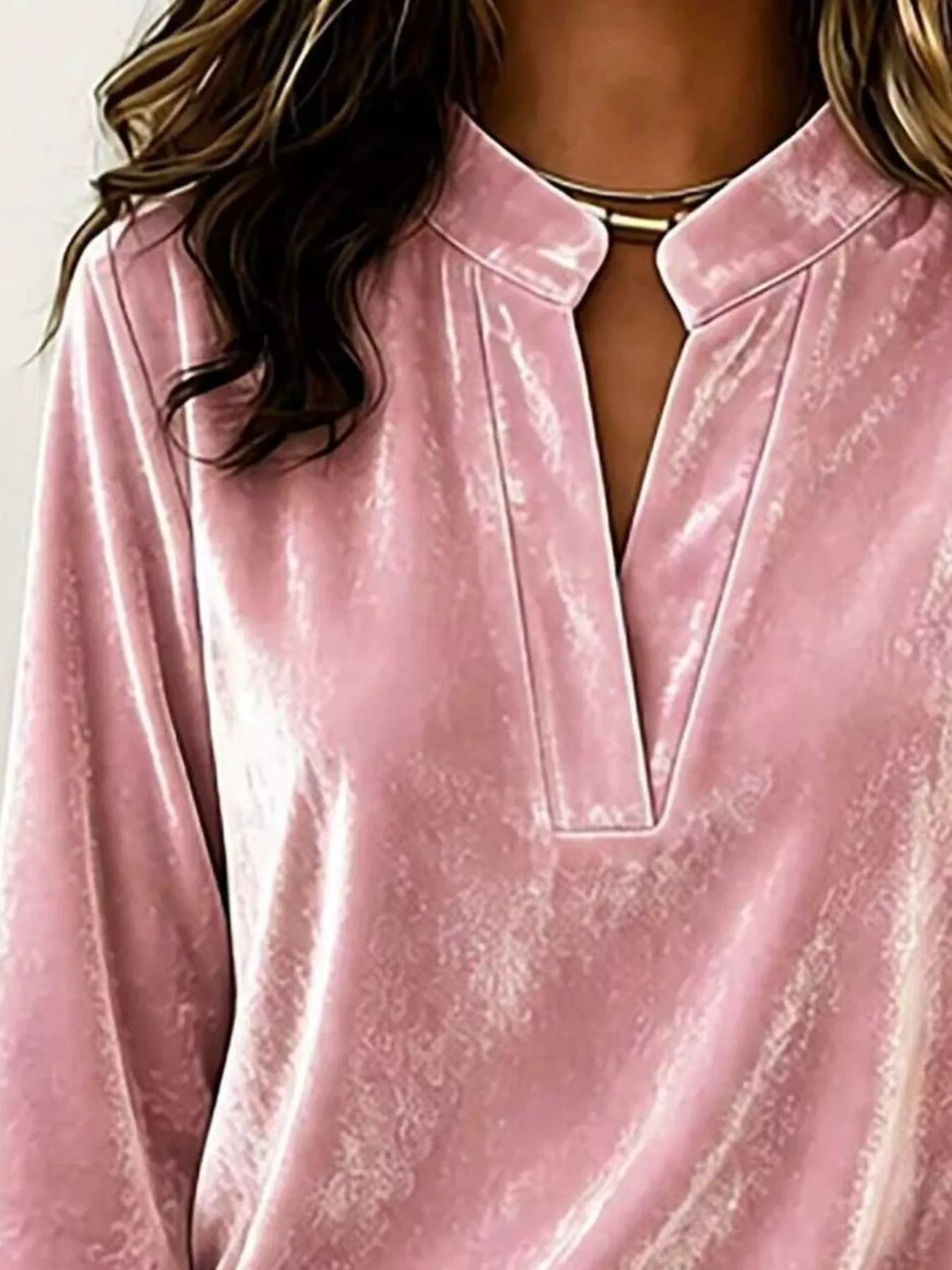 Trendsi Full Size Velvet Notched Long Sleeve Top Plus Size -