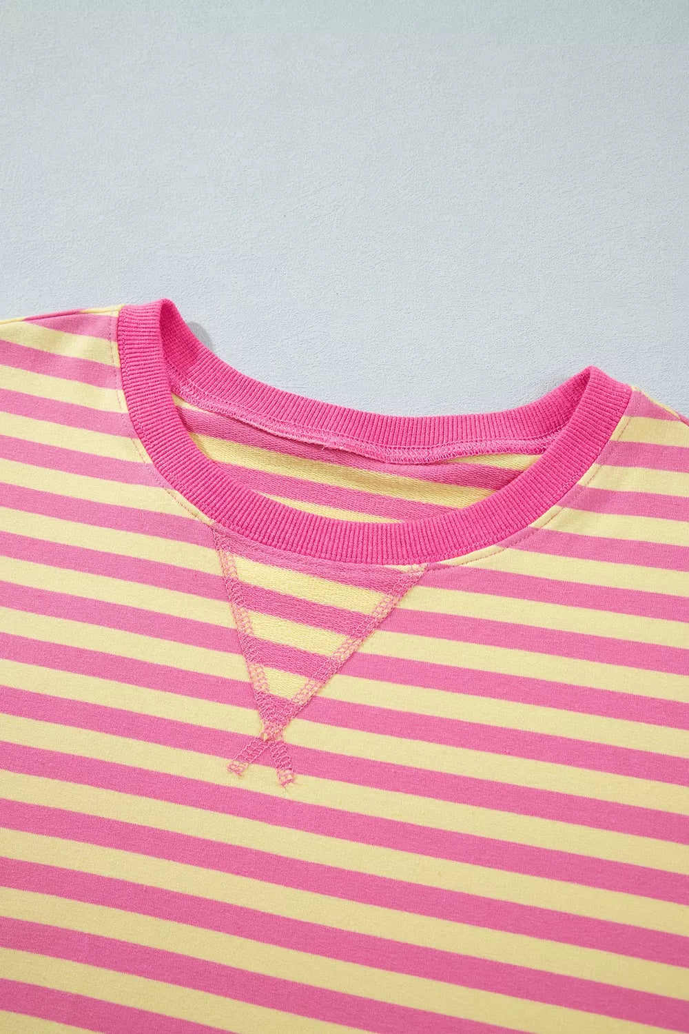 Trendsi Stripe Colorblock Trim Crew Neck Loose Tee Drawstring Elastic Waist 2pcs Pant Set -