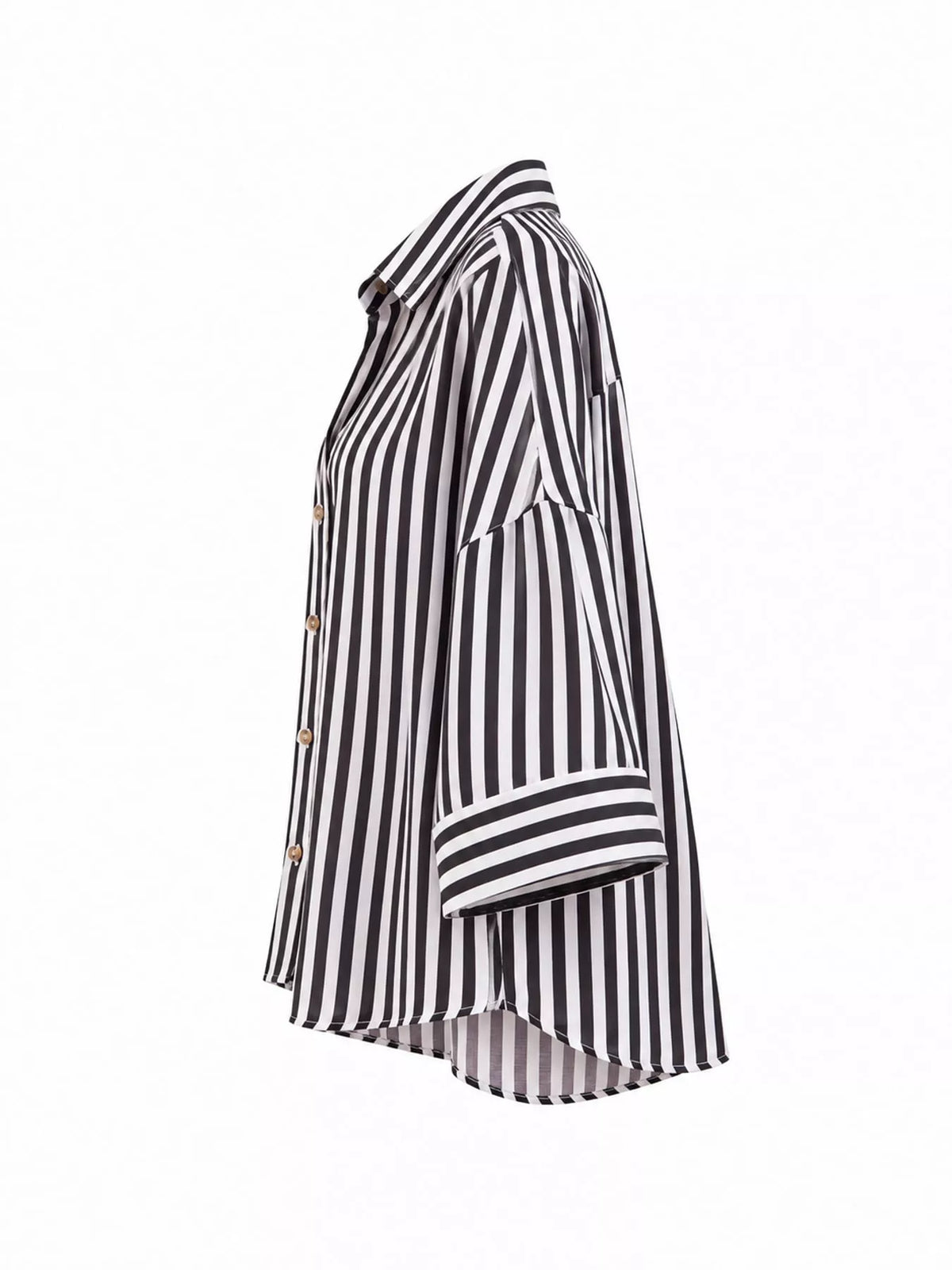 Black And White Stripes button-up three-quarter sleeve shirt