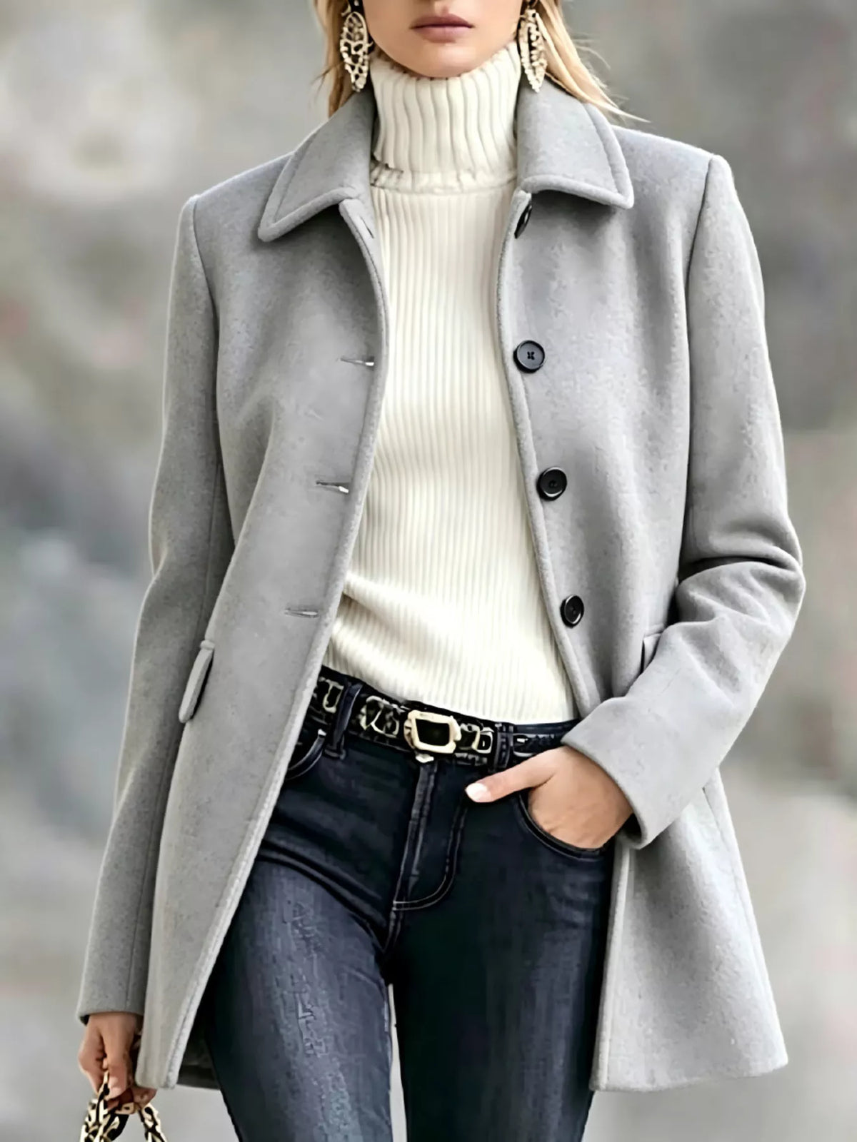 Gray button-up collared neck coat