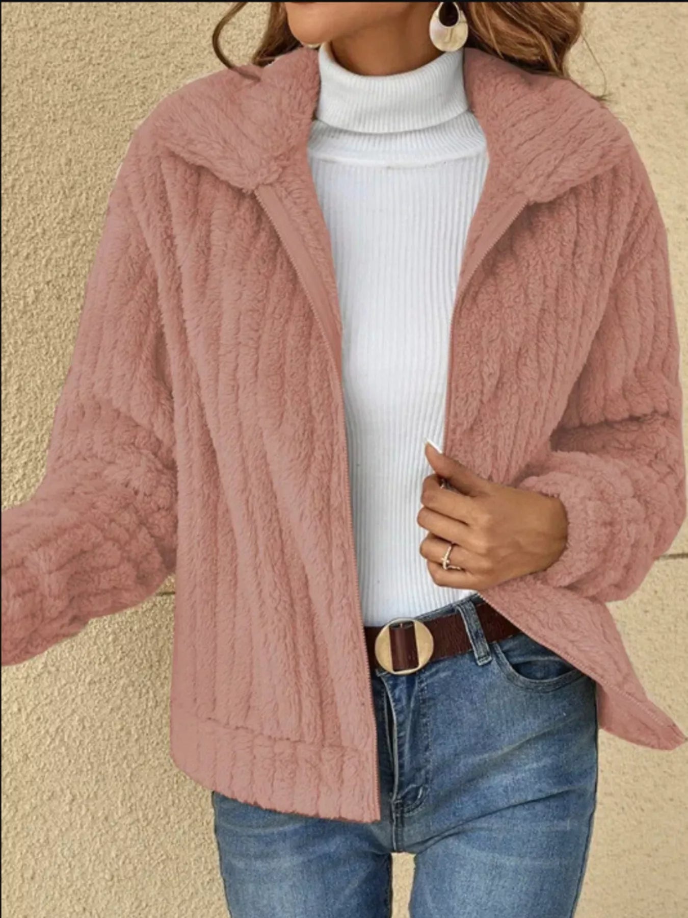 Trendsi Full Size Faux Fur Zip-Up Outerwear Plus Size -