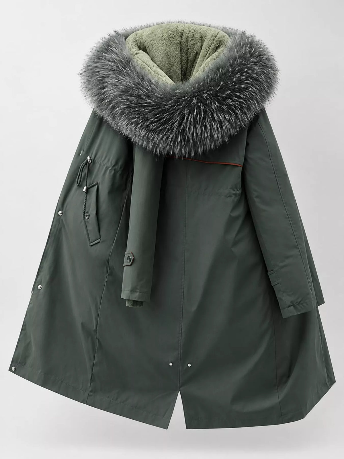 Faux-fur-trim parka, green hanging back