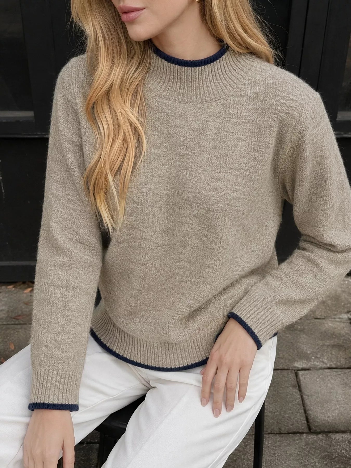 Trendsi Cozy Mock Neck Sweater with Contrast Trim -