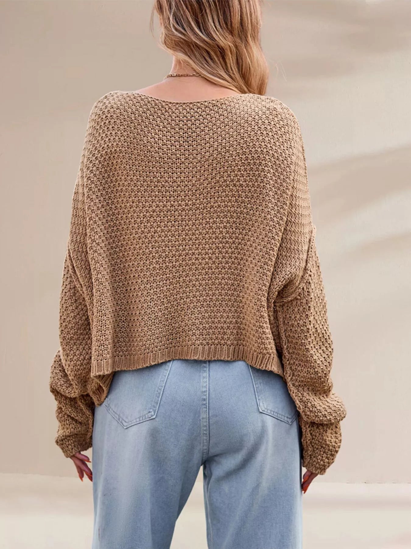 Trendsi Cable Knit Dropped Shoulder Sweater -