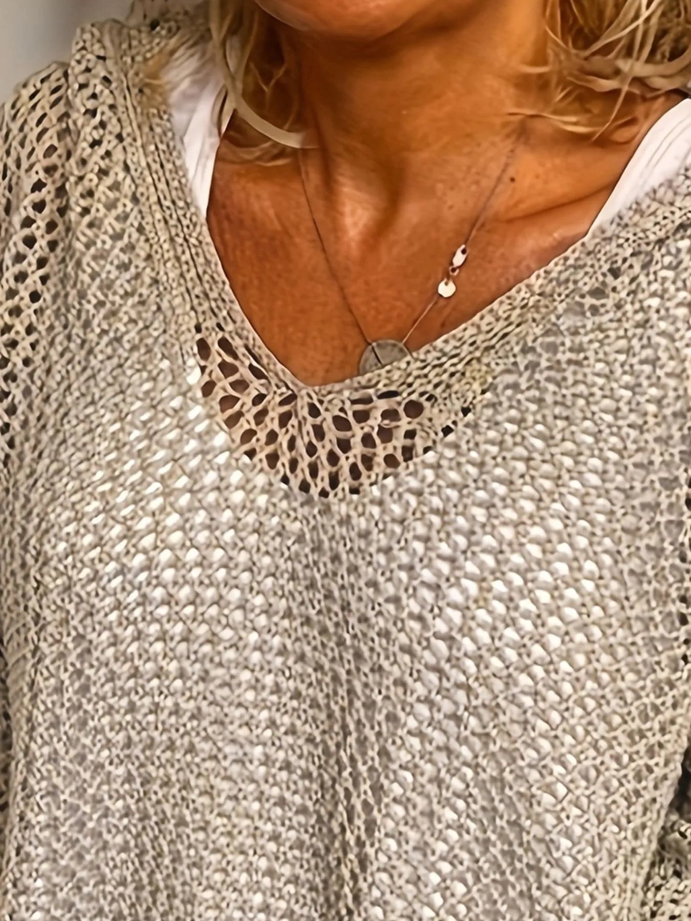 Trendsi Openwork Long Sleeve Hooded Knit Cover Up -