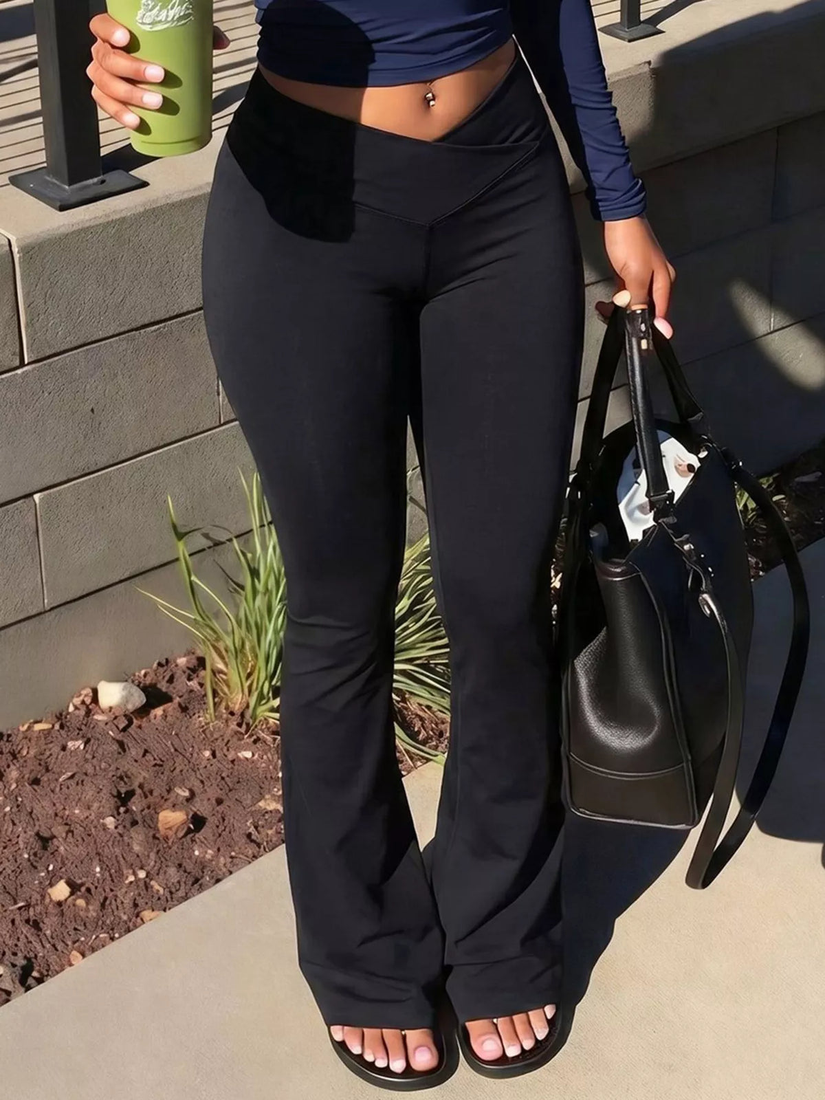 High-Waisted V-Cut Flare Active Pants, front view