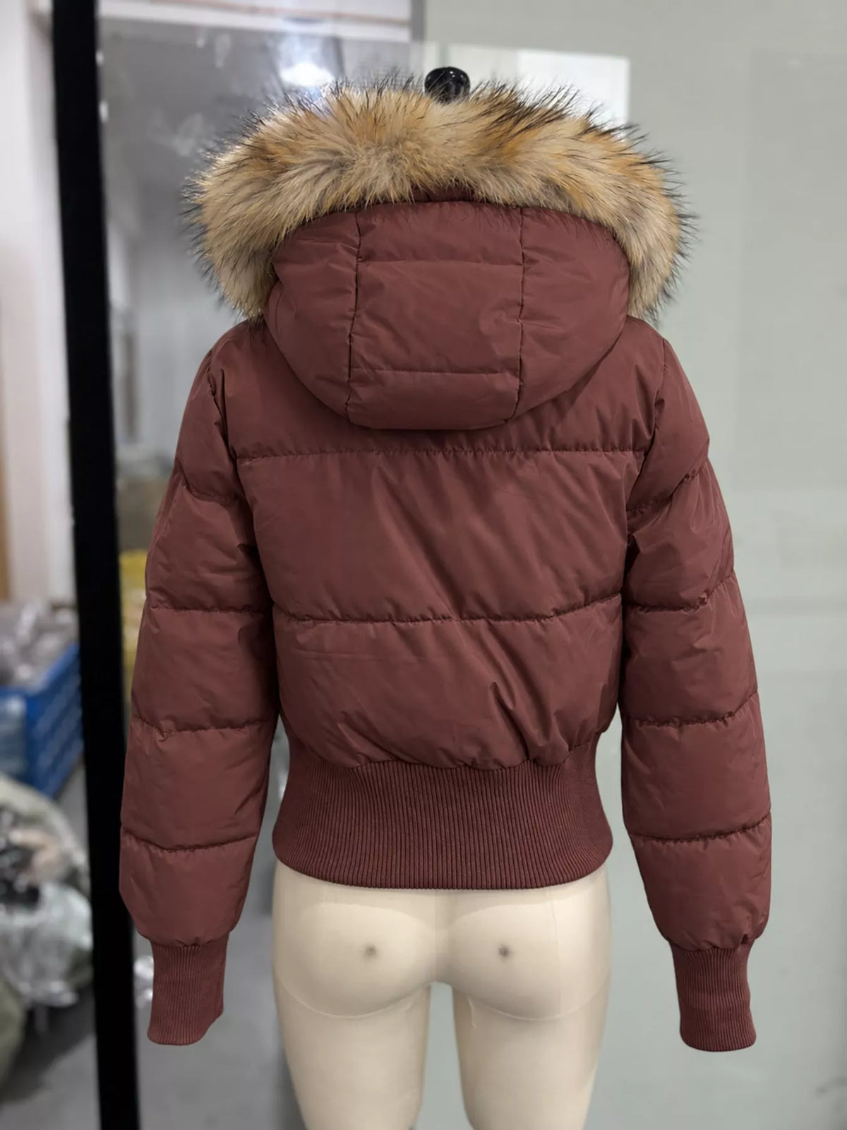 Faux Fur Hooded Puffer Jacket — back view