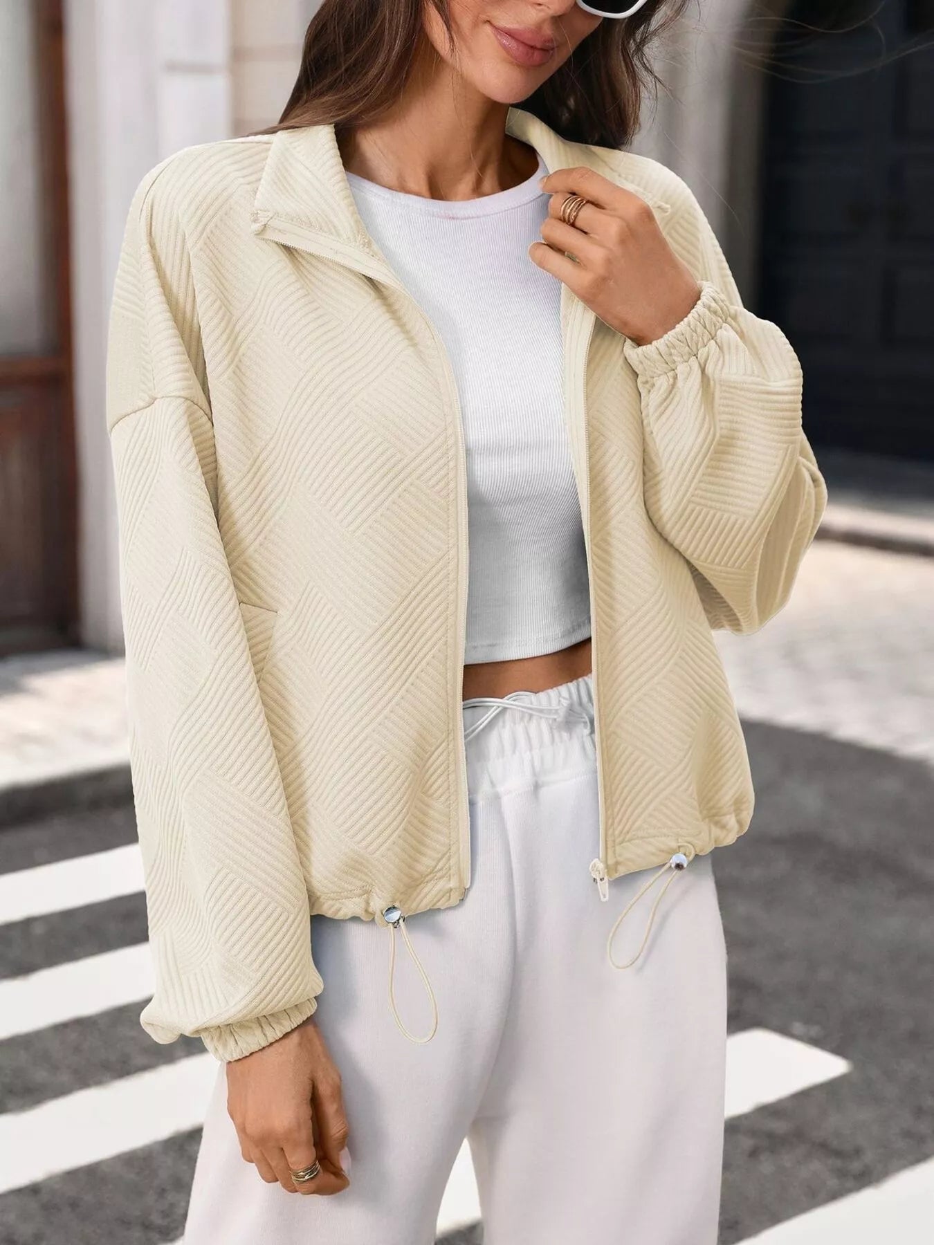 Trendsi Textured Zip-Up Casual Jacket -