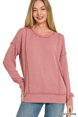 Trendsi Zenana Corded Rib Long Sleeve Round Neck Top -