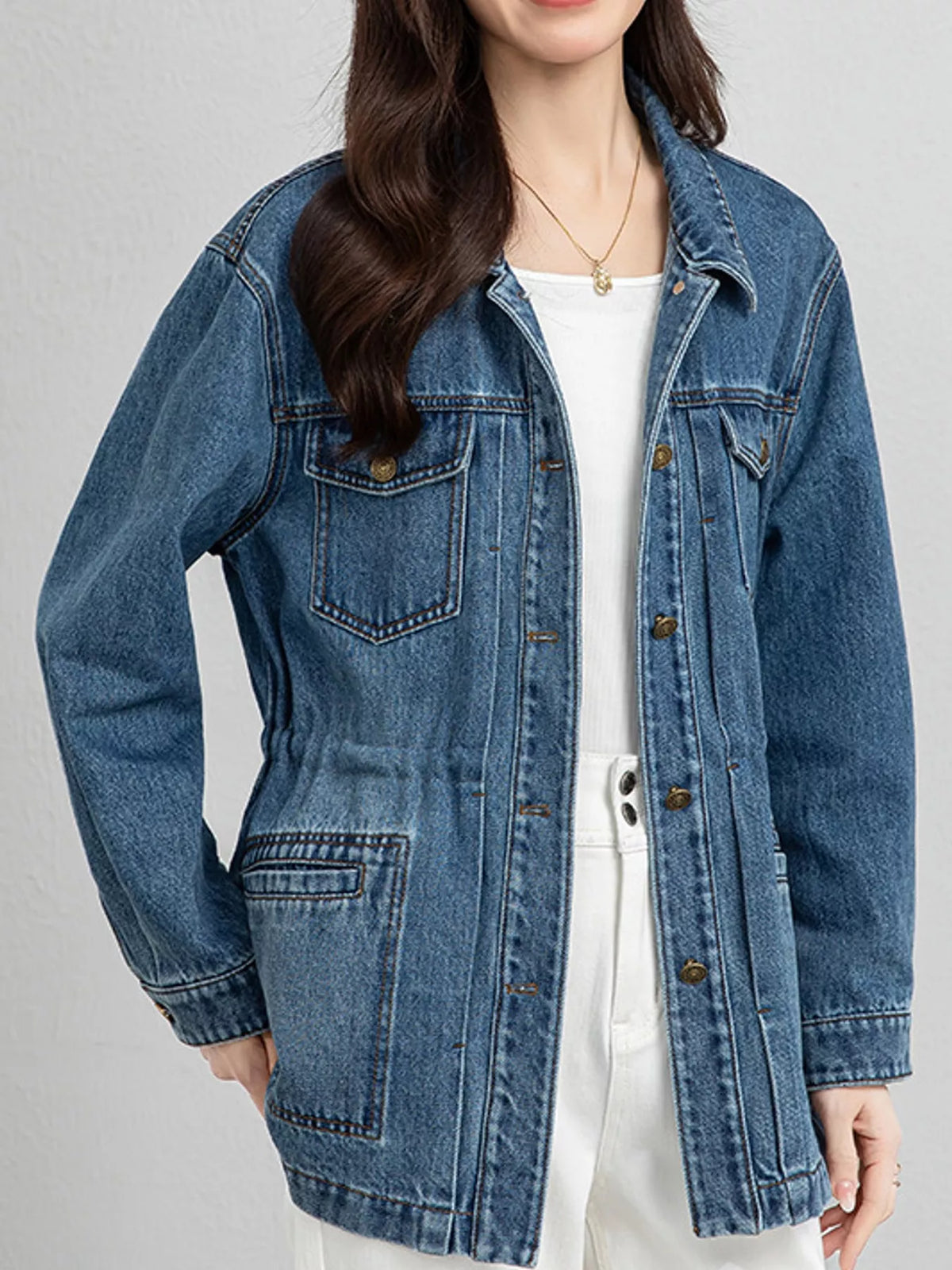 Blue button up long sleeve denim jacket