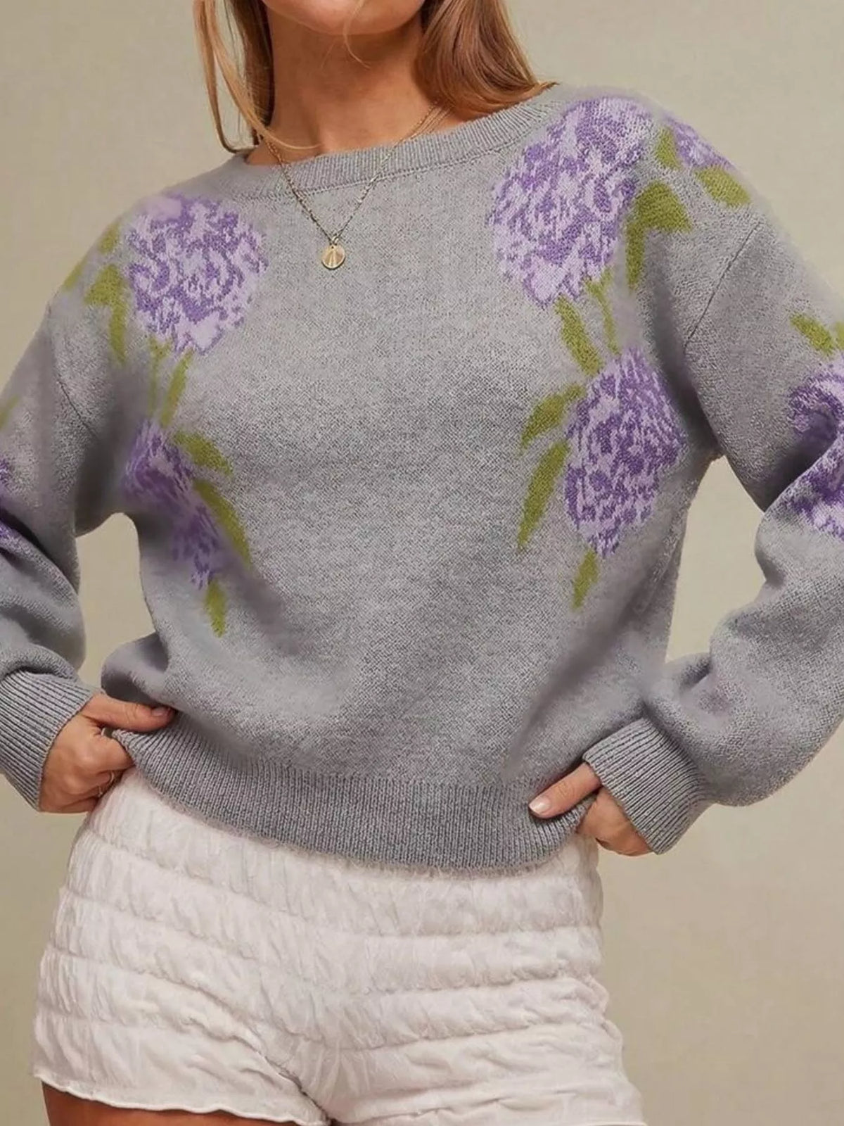 Gray floral pattern sweater