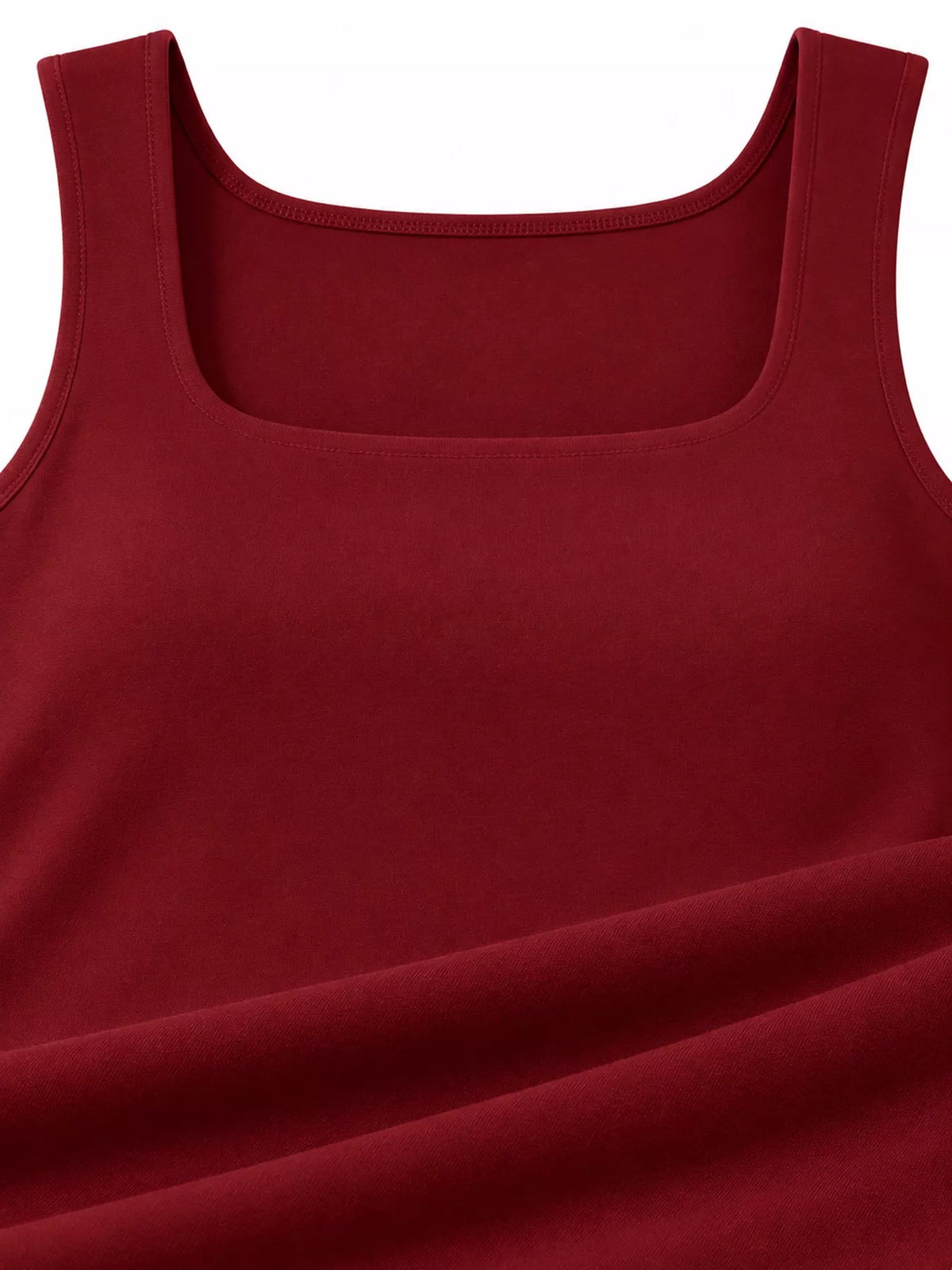 Burgundy square-neck tank, neckline detail