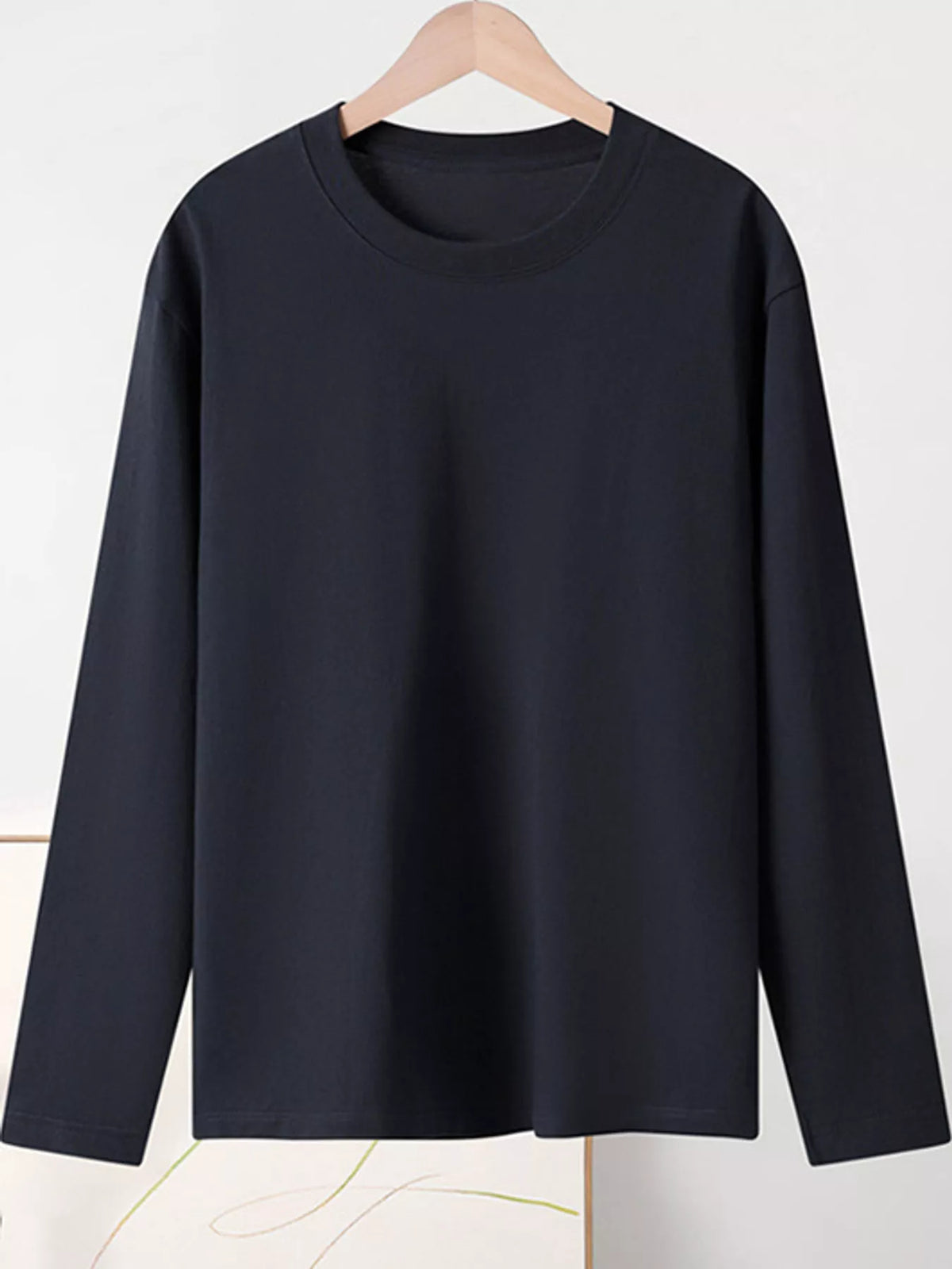 Solid Long-Sleeve Crew Neck T-Shirt — garment front