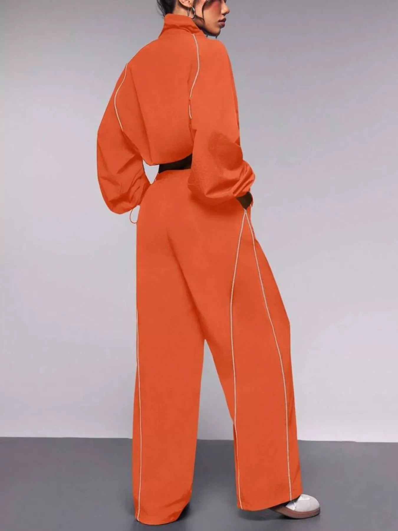 Trendsi Crop Jacket and Wide-Leg Pants Set -