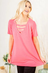 Trendsi Heimish Full Size V-Neck Short Sleeve T-Shirt with Bar Detail Plus Size -