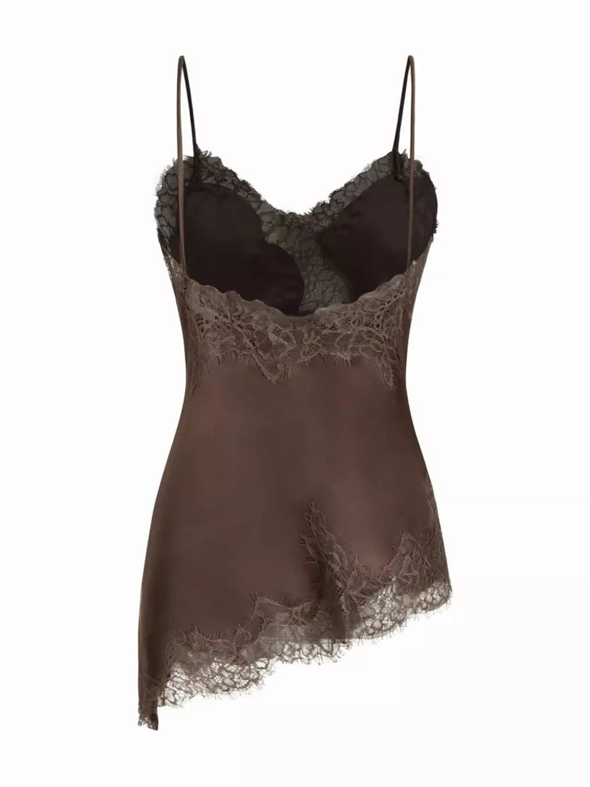Asymmetric Lace Trim Satin Cami, front view
