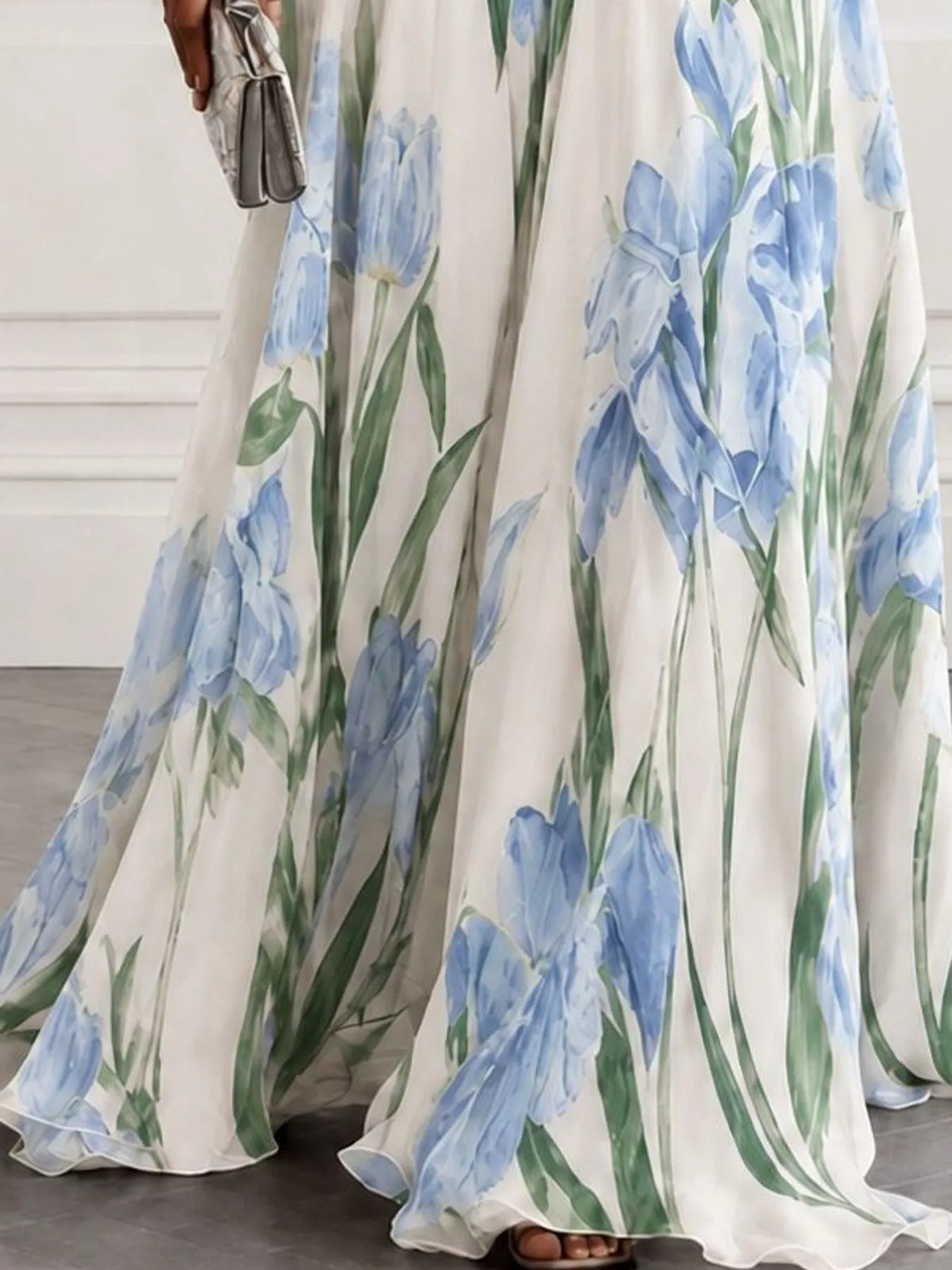 Women's Sleeveless Floral Print Maxi Dress in white floral — print detail view