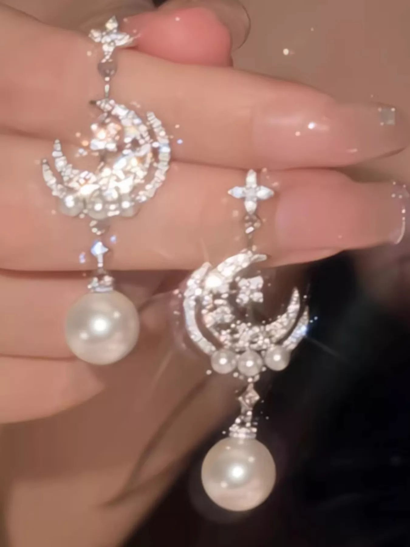 Trendsi Moon & Star Pearl Dangle Earrings -