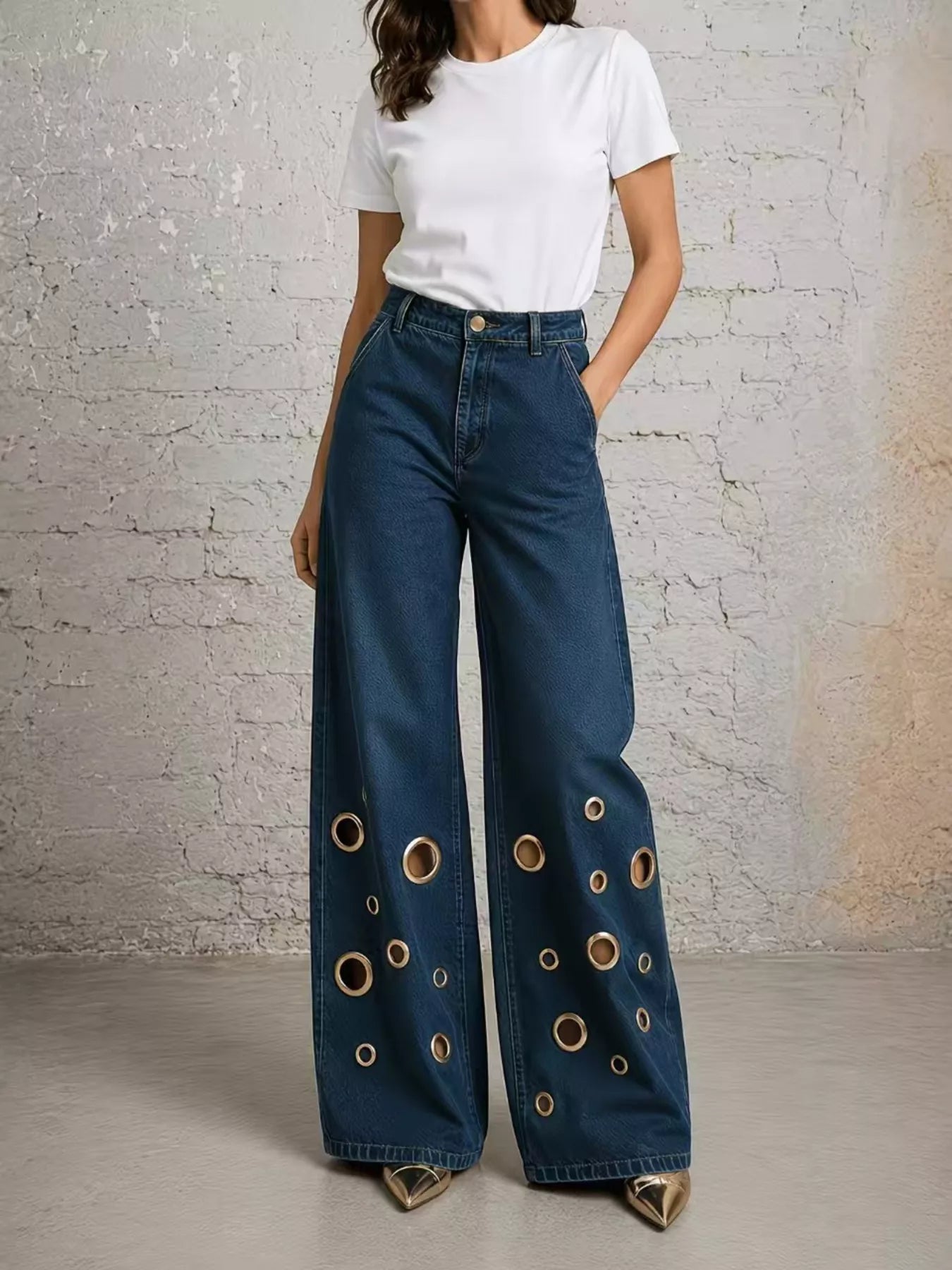 Trendsi Wide Leg Jeans with Eyelet Details -