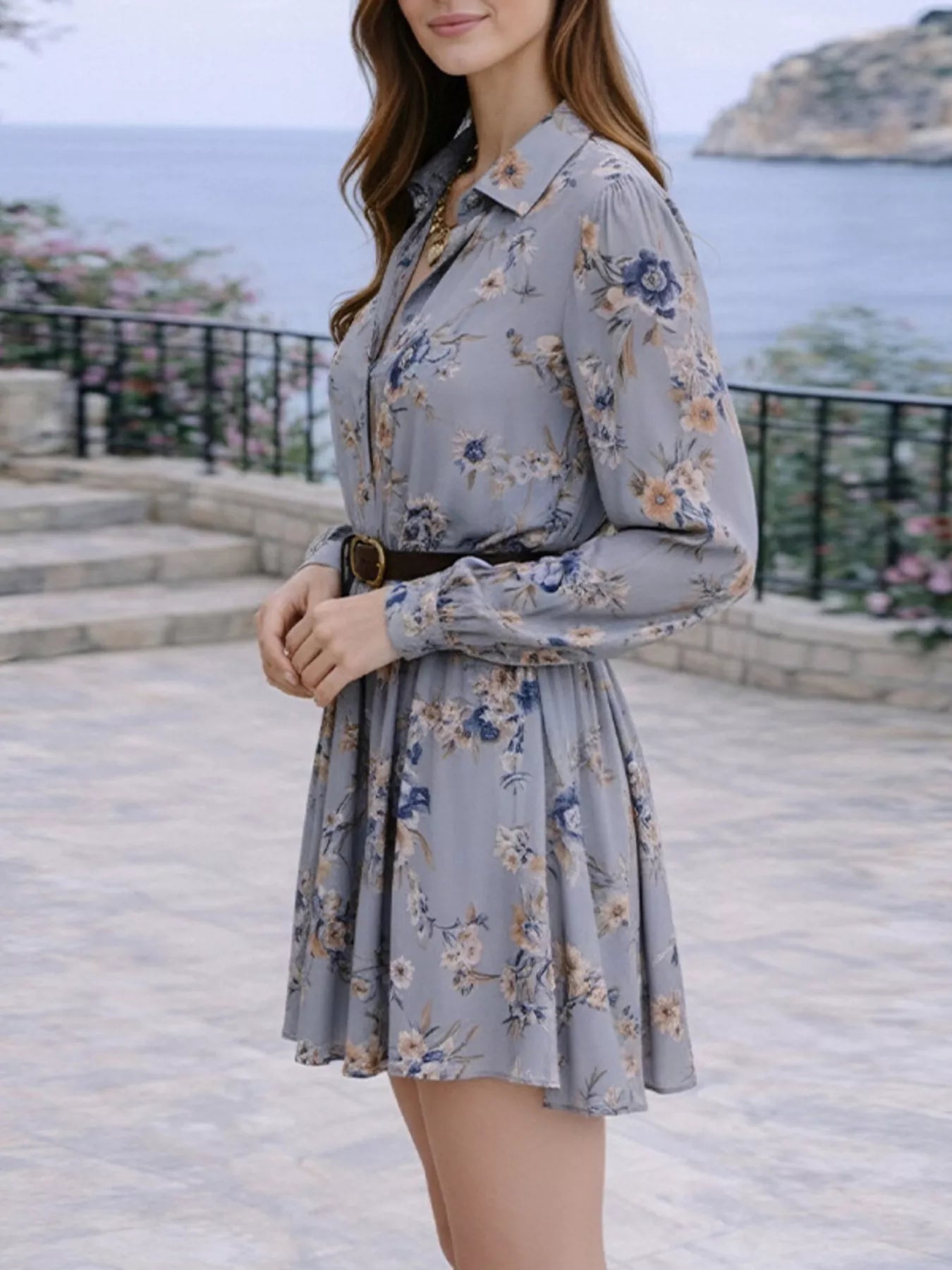Trendsi Full Size Floral Print Long Sleeve Shirt Dress Plus Size -