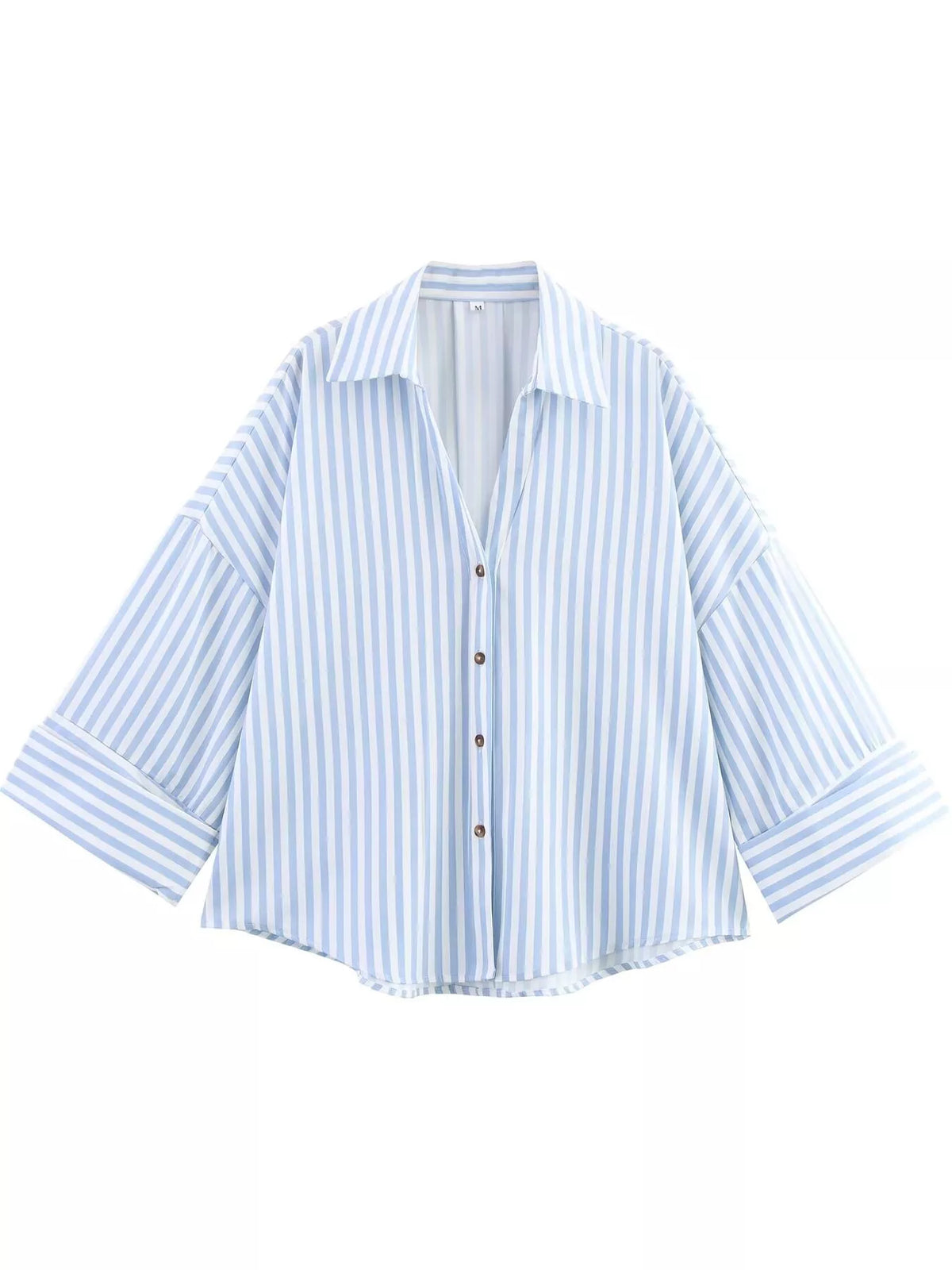 Light Blue Stripes button-up three-quarter sleeve shirt