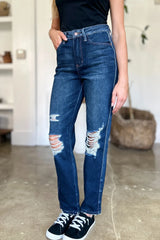 Trendsi Judy Blue Full Size High Waist Rigid Magic Heavy Destroy Straight Jeans -