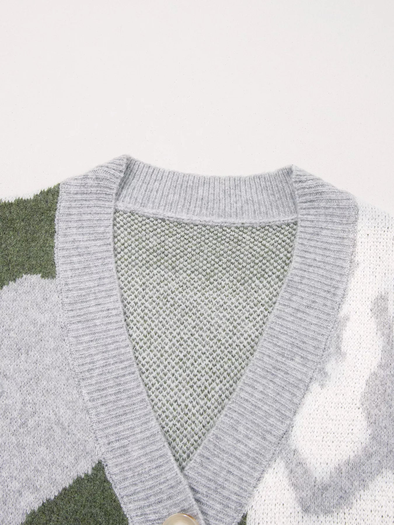 Trendsi Camouflage Drop Shoulder V Neck Button Front Cardigan -