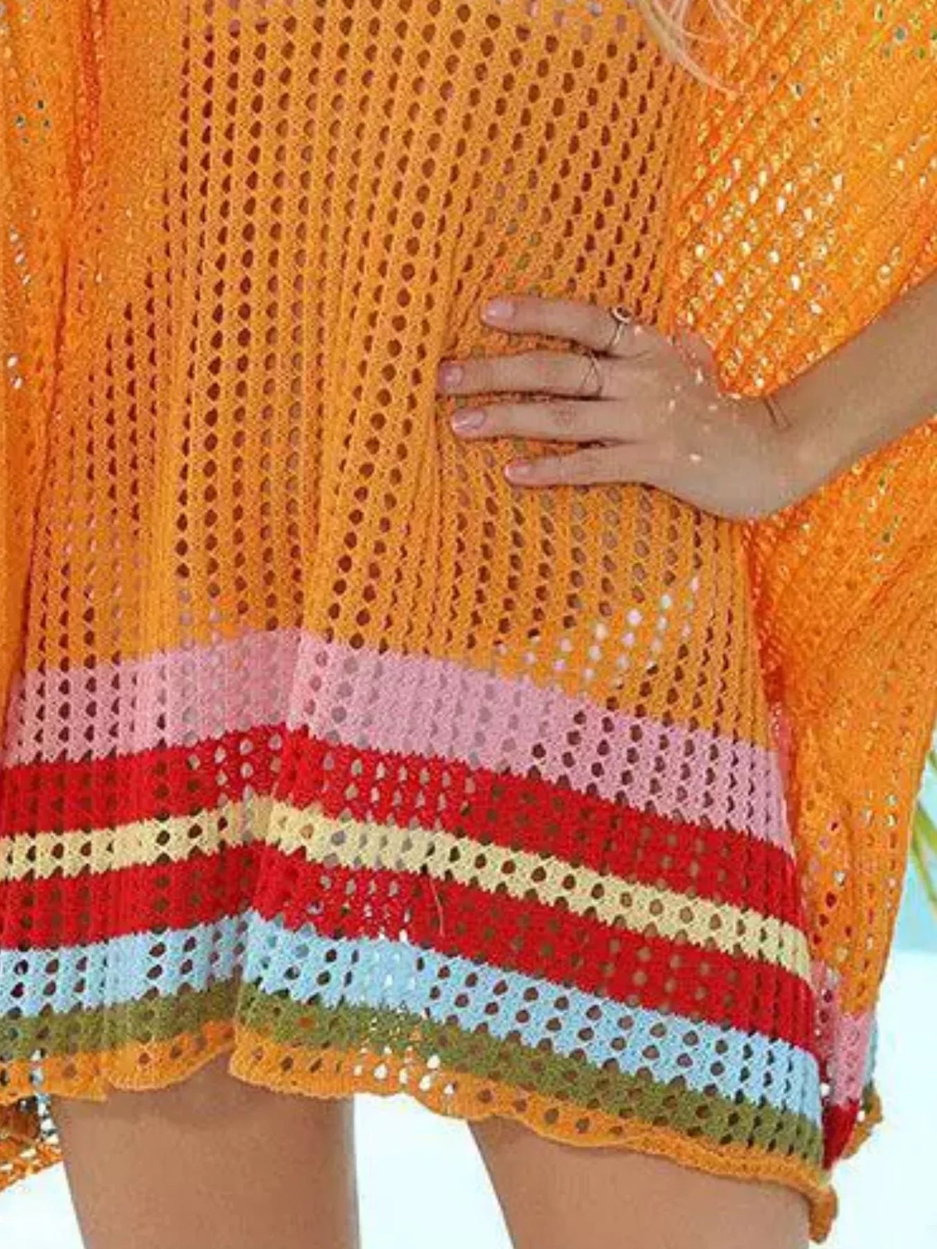 Trendsi Crochet Rainbow Trim Cover-Up Dress -
