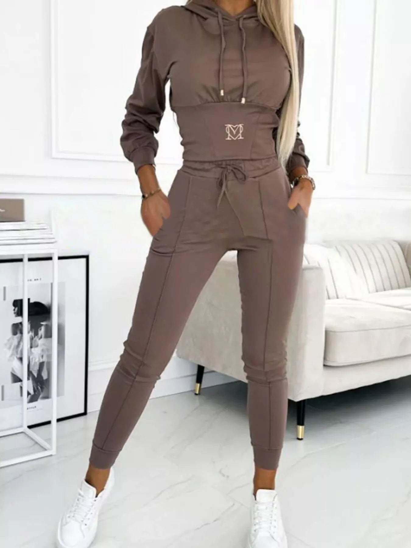 Trendsi Full Size Drawstring Cropped Hoodie and Pants Set Plus Size -