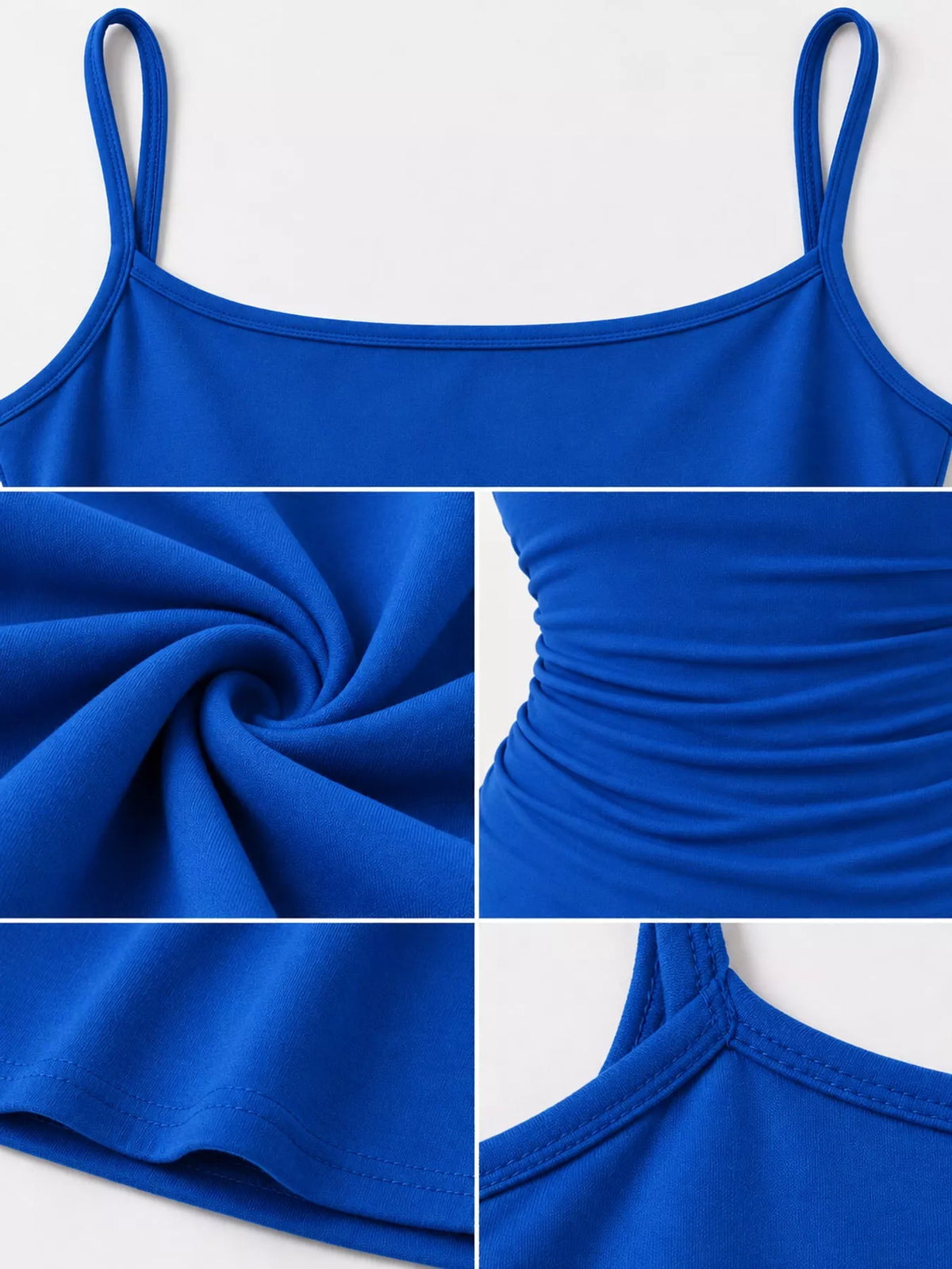 Royal blue bodycon spaghetti strap maxi dress, detail view