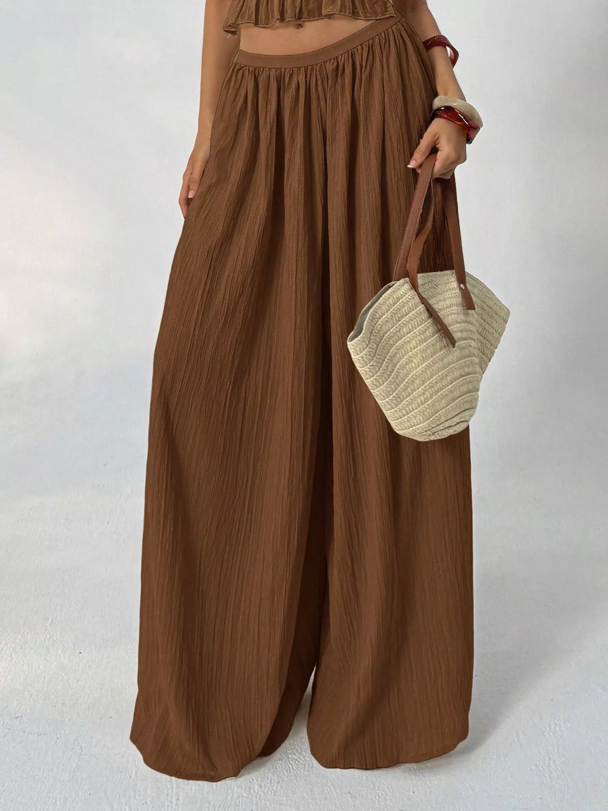 High-Waisted Pleated Wide-Leg Trousers, front view