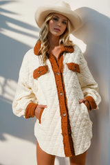 Trendsi Double Take Full Size Contrast Button Up Quilted Shacket - Outerwear