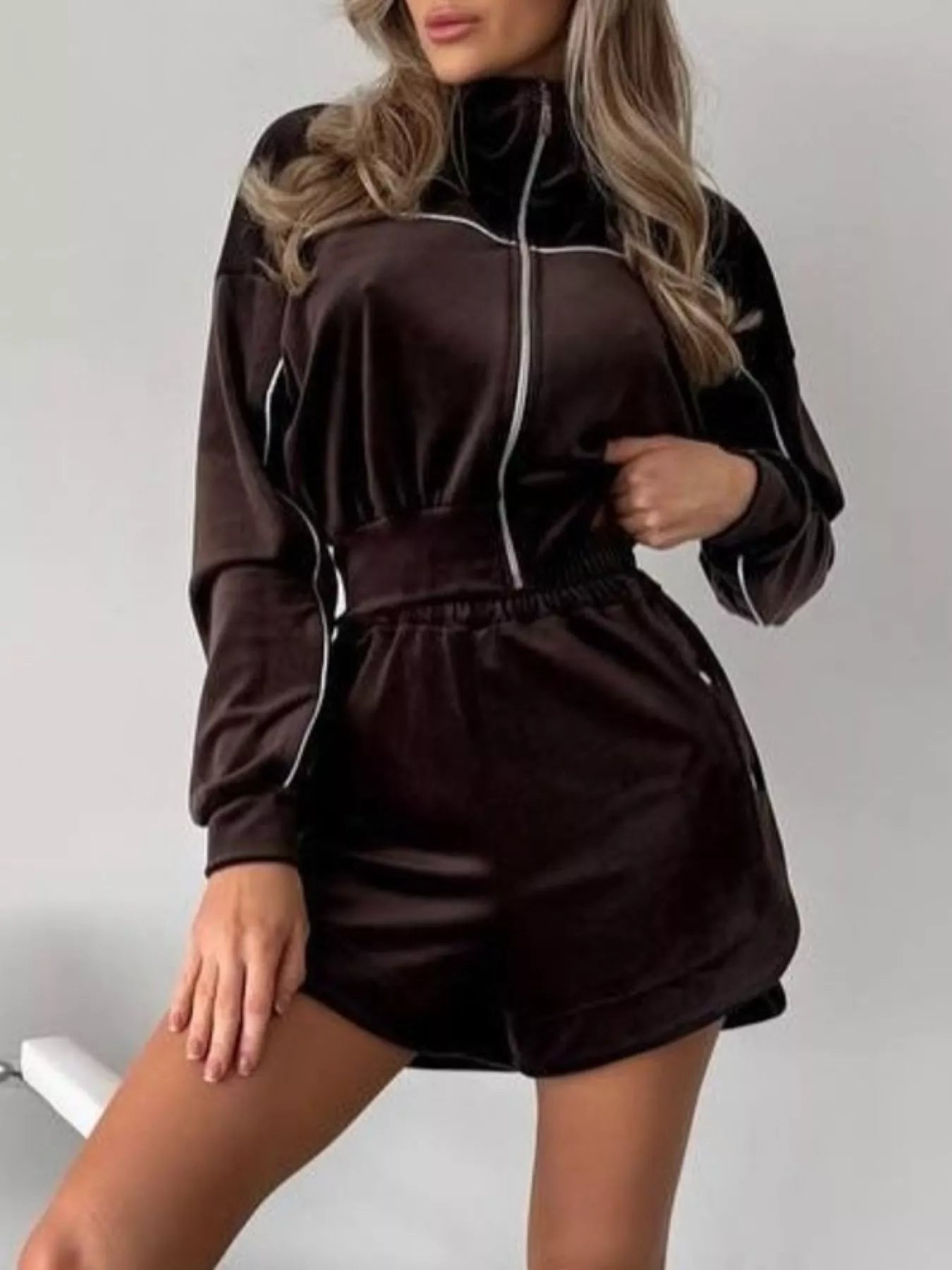 Trendsi Zip-Up Outerwear and Shorts Set -
