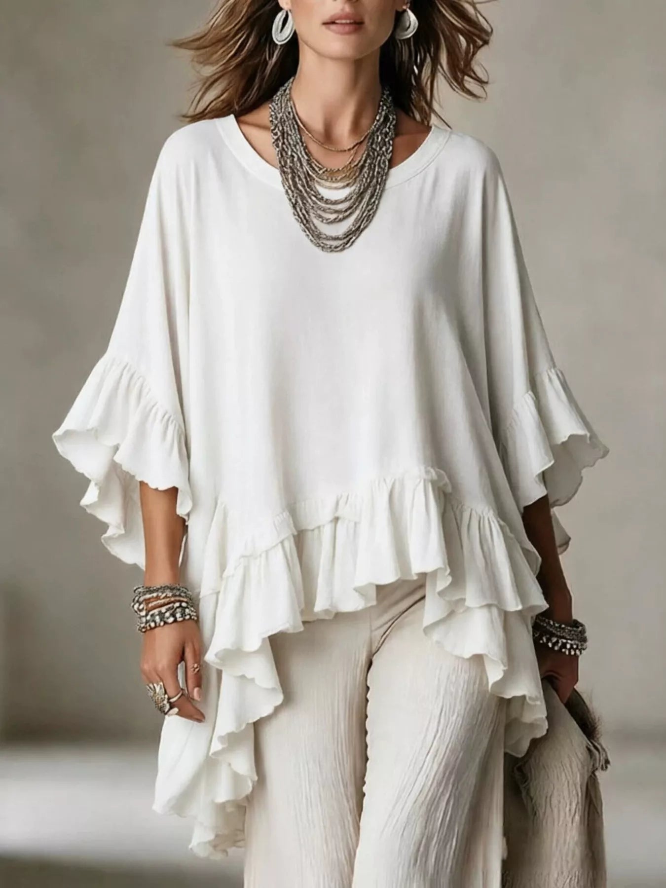Trendsi Ruffled Hem Loose Fit Top -