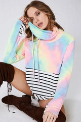 Trendsi BiBi Tie Dye French Terry Cowl Neck Top -