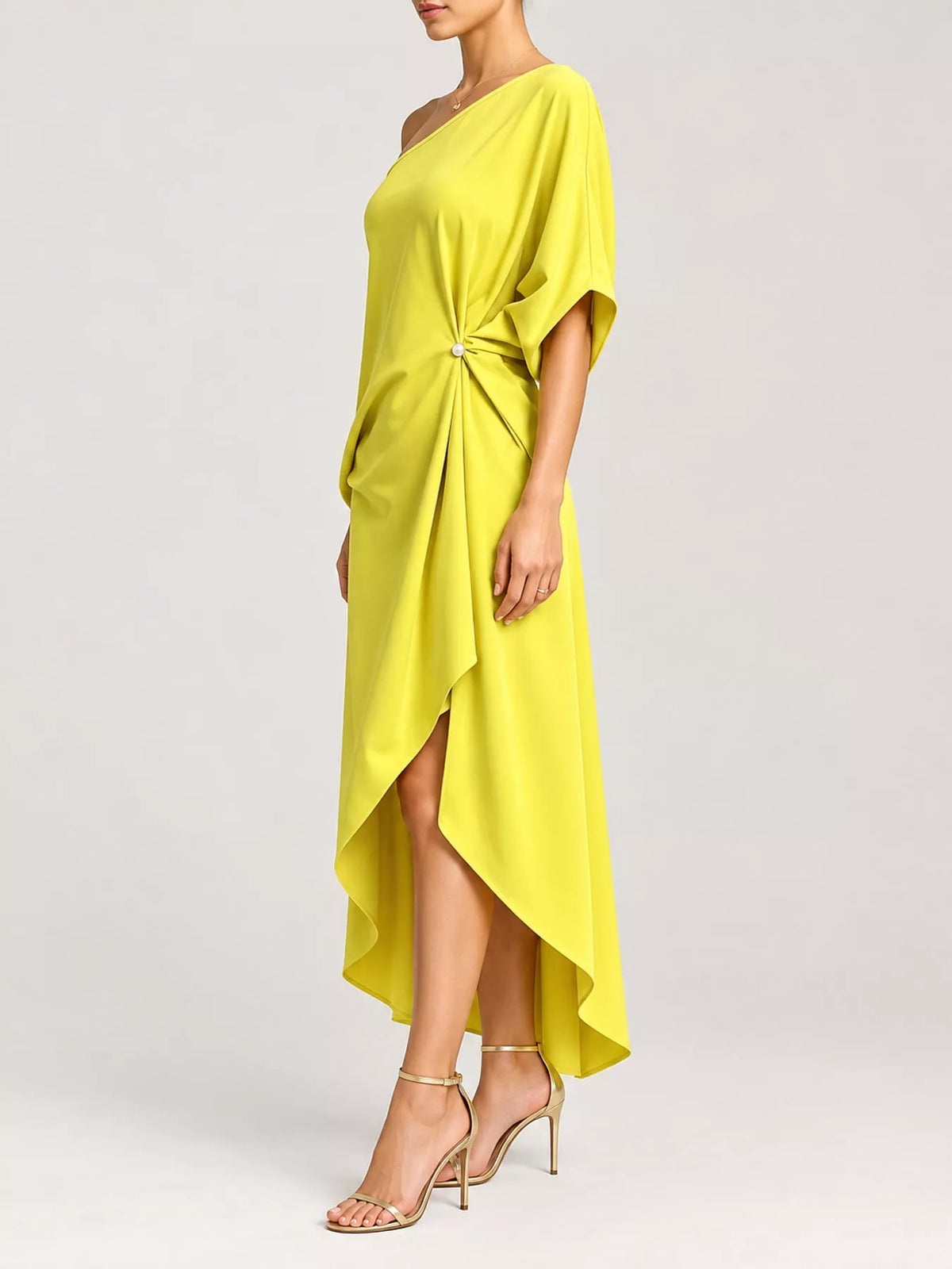 One-shoulder dress, yellow side