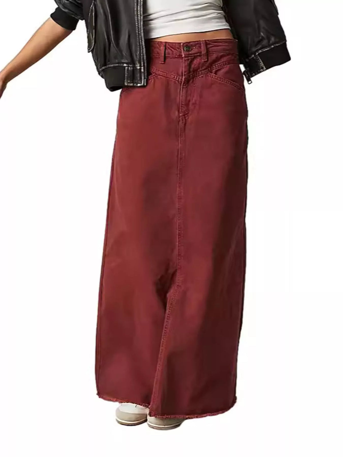 Raw Hem Maxi Denim Skirt — front view