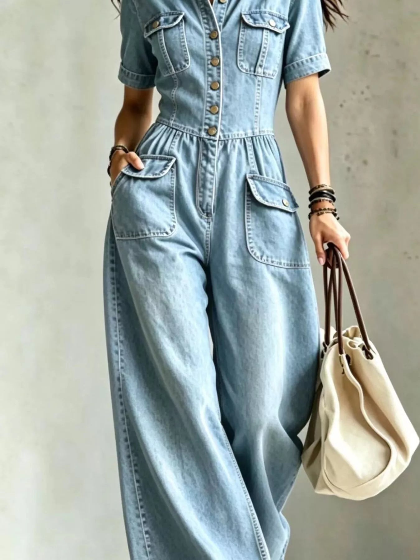 Trendsi Full Size Denim Wide-Leg Jumpsuit with Chest Pockets Plus Size -