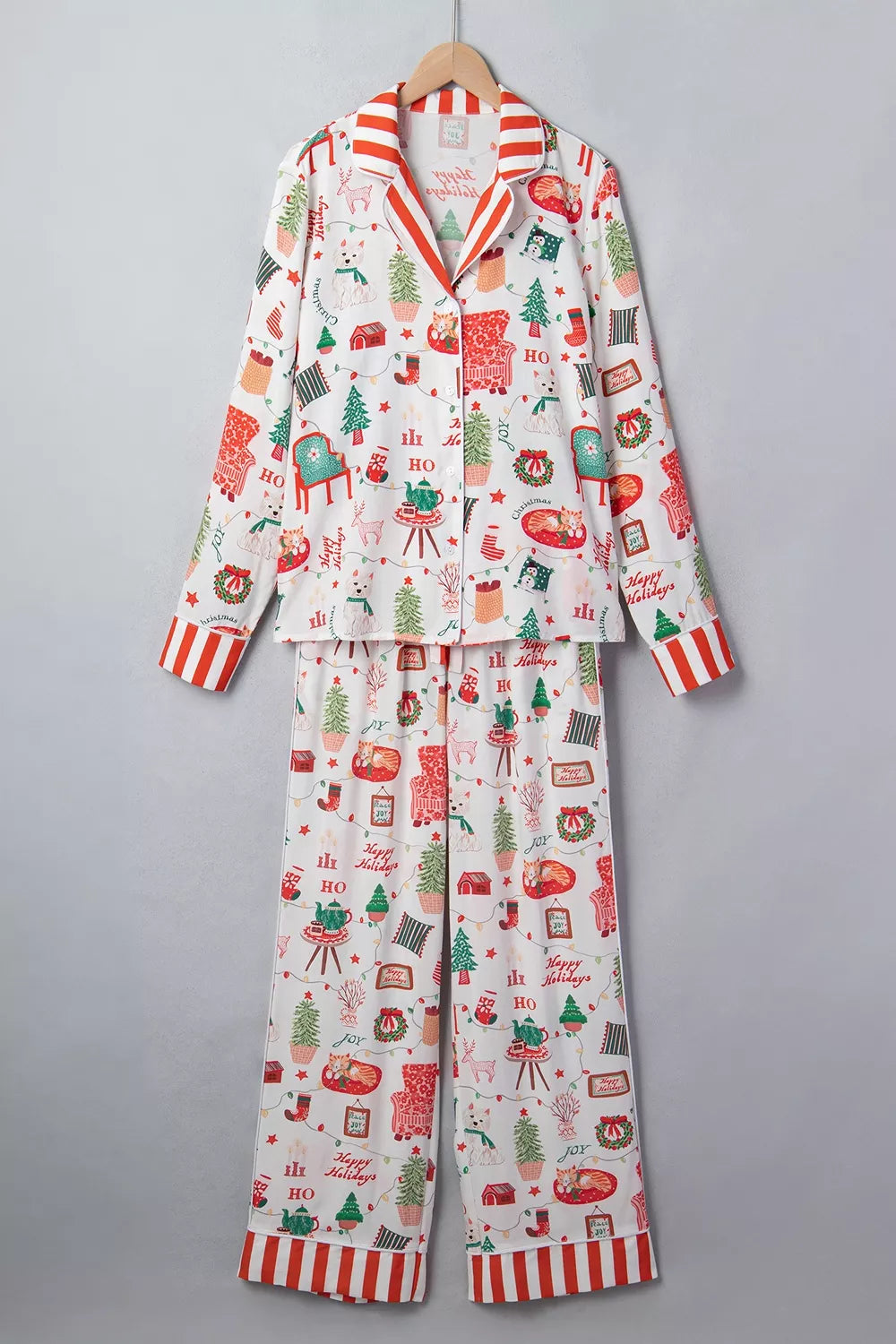 Christmas Print Button-Front Lounge Set, front view