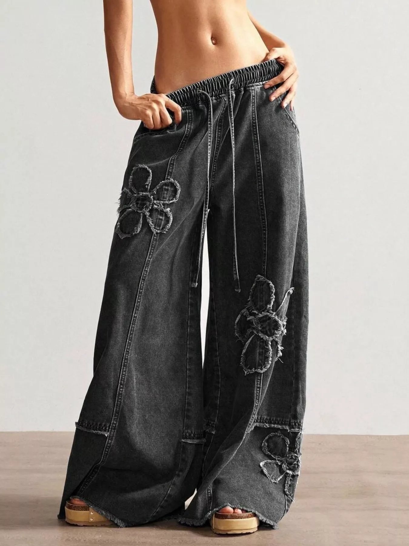 Trendsi Flower Wide Leg Jeans -