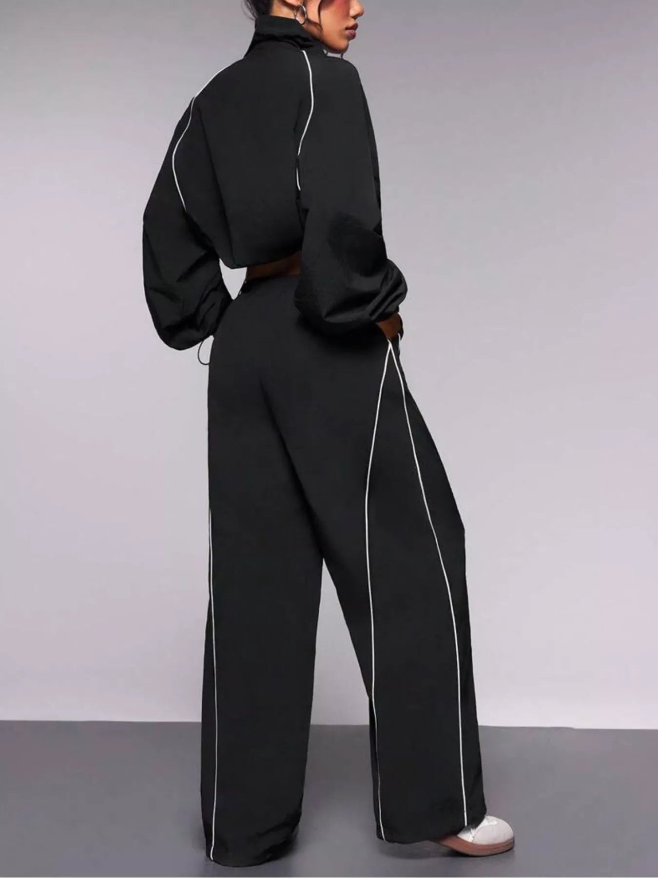 Trendsi Crop Jacket and Wide-Leg Pants Set -