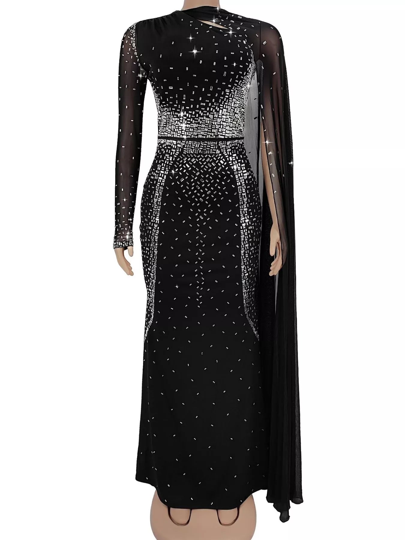Trendsi Rhinestone Embellished Cape Maxi Dress -