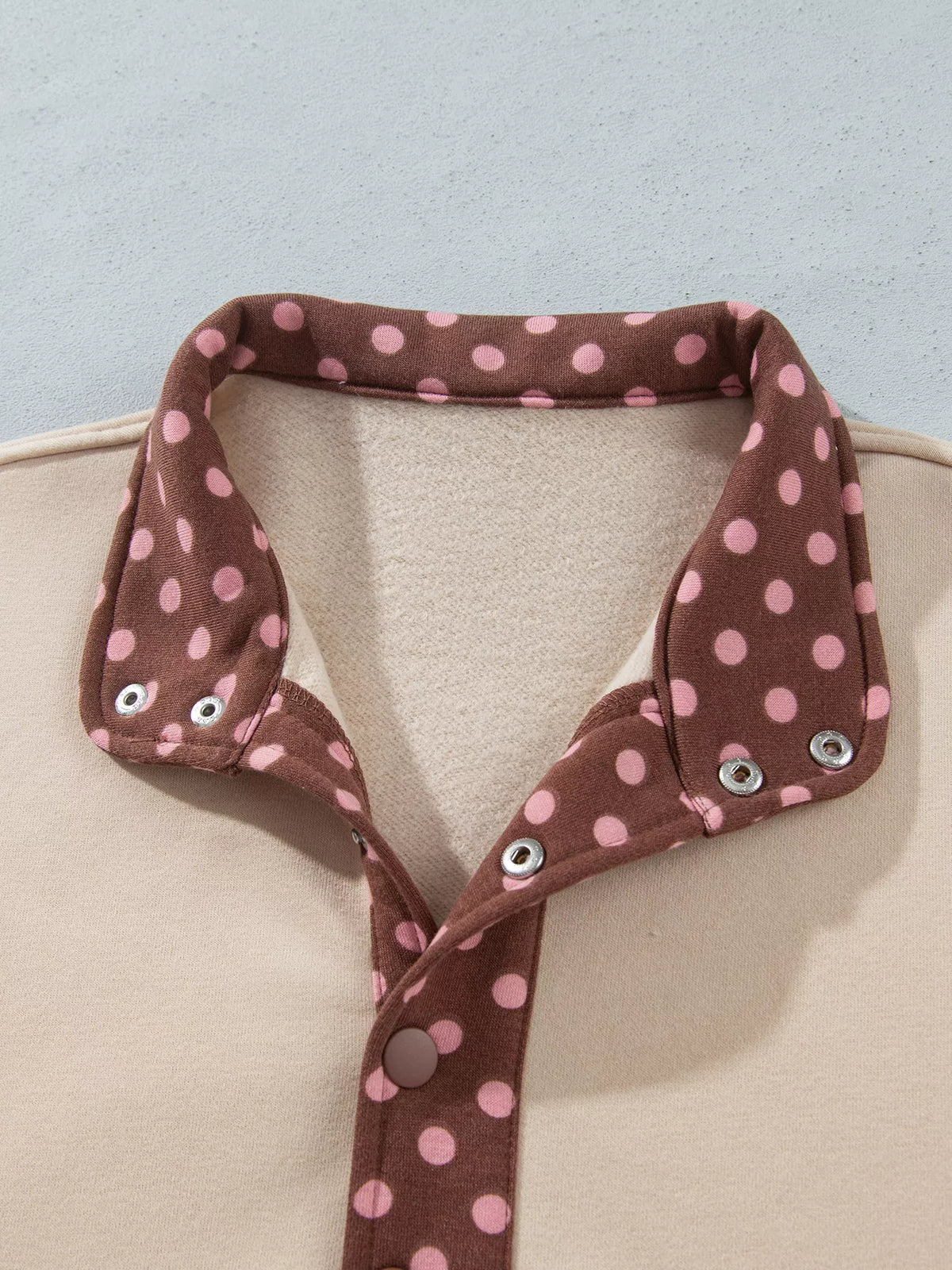 Polka-dot top and shorts set, snap collar detail
