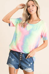 Trendsi BiBi Tie Dye French Terry Print Top -