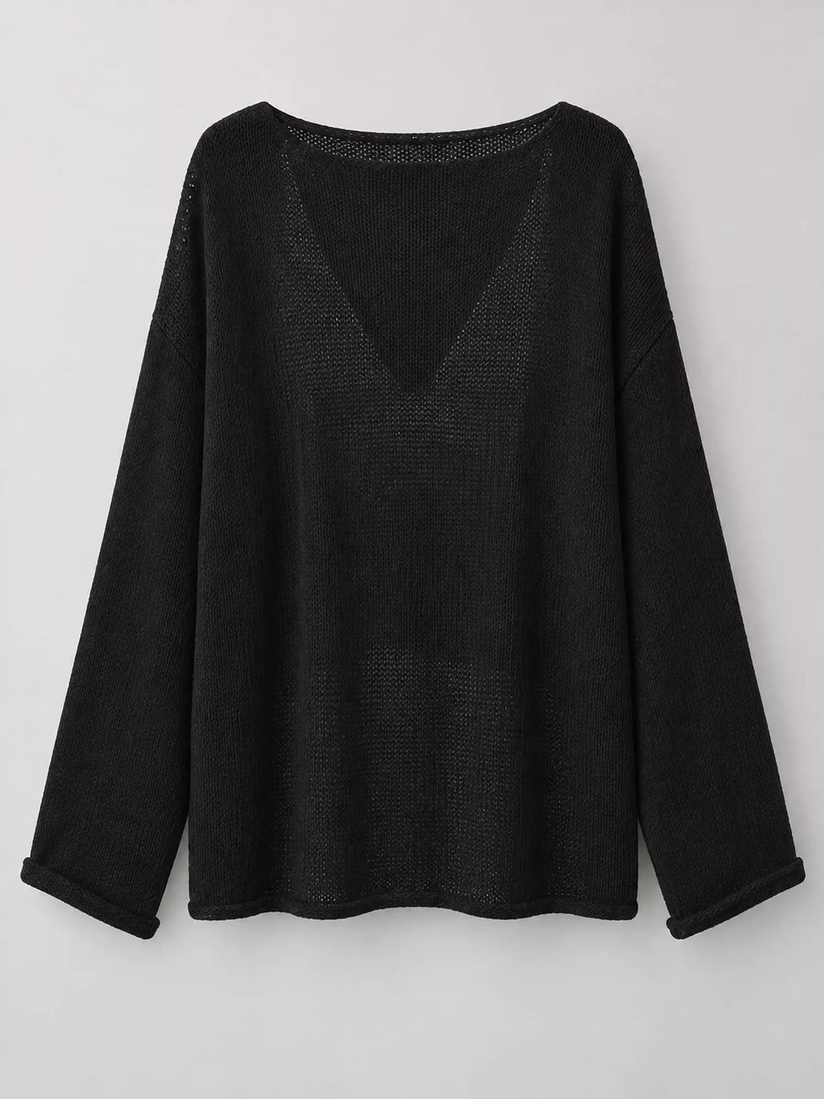 Black sheer openwork knit long sleeve top